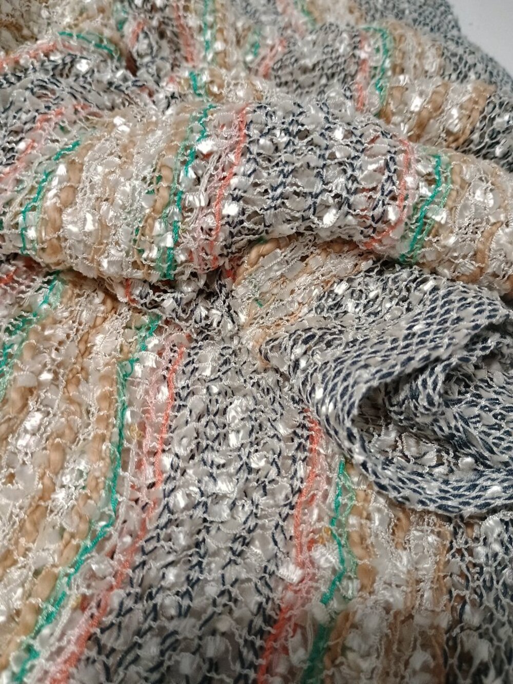 Cejon Metallic Knit Infinity Scarf One Size Multicolor Stripe Open Weave NWT - Picture 3 of 6